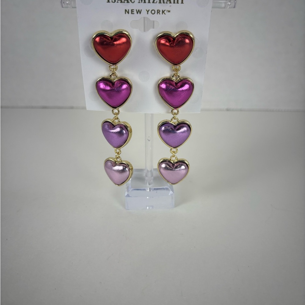 Isaac Mizrahi Red and Purple Heart Earrings